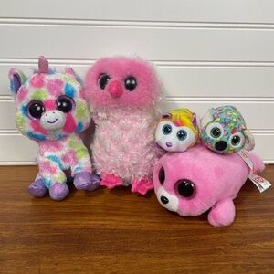 Set of 5 Beanie Boos Seal, Koala, Husky, Owl, Unicorn